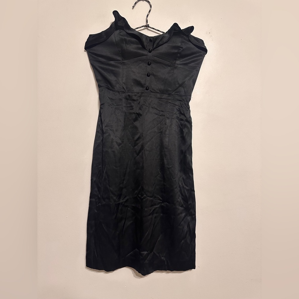 Betsey Johnson Vintage Y2K Silk Bustier Strapless Mini Dress size 8 Black